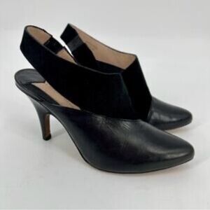 10 Crosby Derek Lam Black Mixed Suede and Leather Slingback Heels Shoes